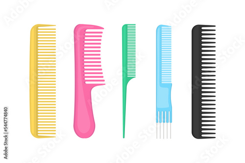 Multicolored combs hairdresser set flat illustration