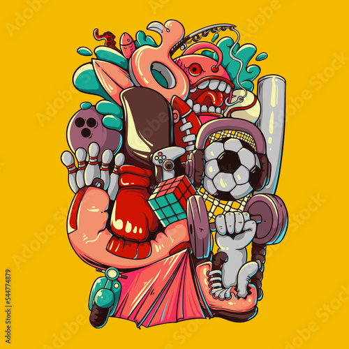 Vector Illustration Of Colorful Variation Of Hobbies Vintage Illustration