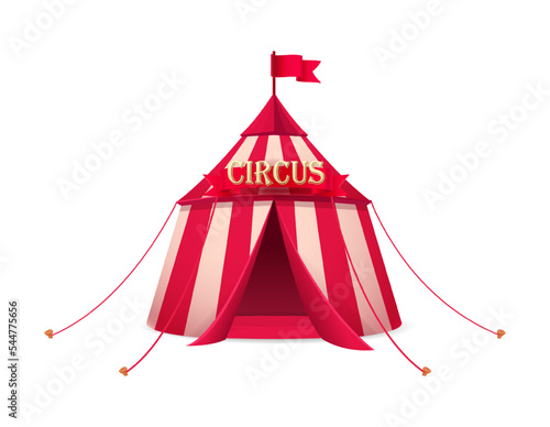 Vector cartoon style red circus tent. Isolated on white background.
