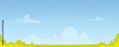 Cartoon meadow landscape summer green fields view spring lawn hill and blue sky