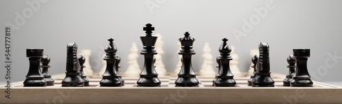 Foto Close-Up Black Chess Pieces Font And White Chess Pieces Back On The Chessboard 4
