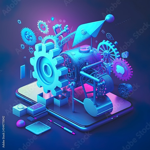 Media Buying Platform and Programmatic Marketing Concept - New Tools and Solutions to Automatically Buy and Optimize Digital Marketing Campaigns - 3D Illustration photo