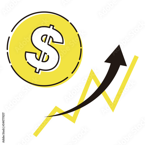 ドル（＄）通貨と上昇するチャートのイメージ