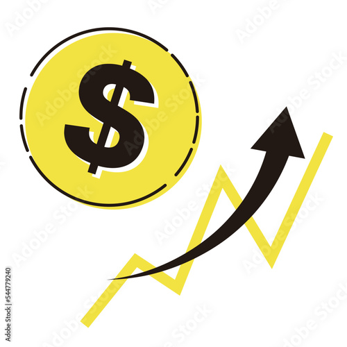ドル（＄）通貨と上昇するチャートのイメージ