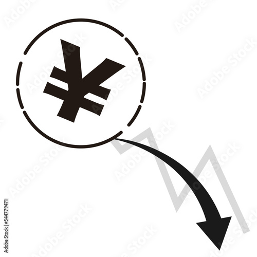 円（¥）通貨と下降するチャートのイラスト