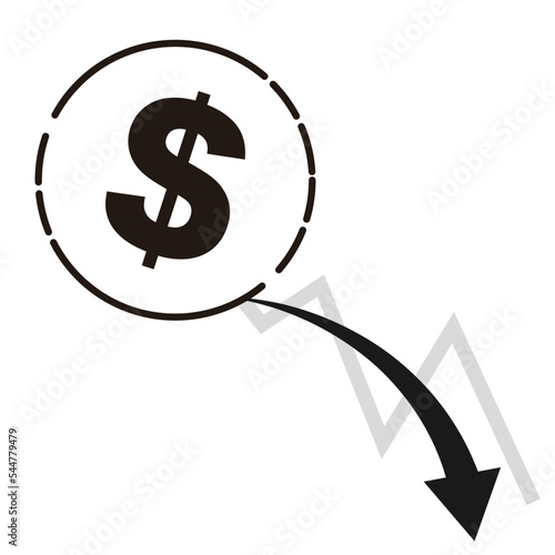 ドル（＄）通貨と下降するチャートのイラスト