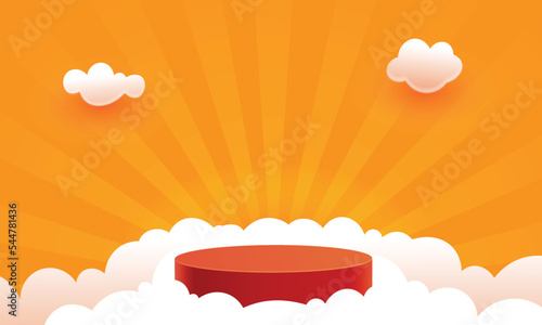 Background with a product podium surrounded by clouds