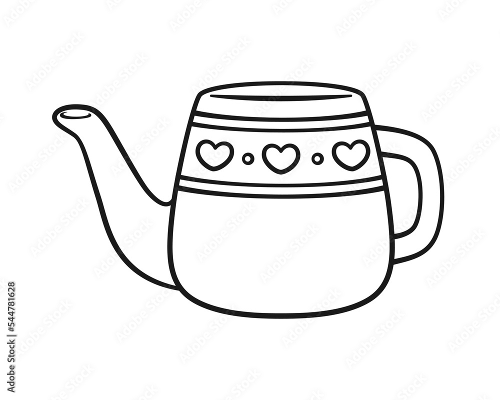 Ceramic watering can pot cute cartoon outline line art illustration. Gardening farming agriculture coloring book page activity worksheet for kids Ceramic watering can pot cute cartoon outline line art illustration. Gardening farming agriculture coloring book page activity worksheet for kids