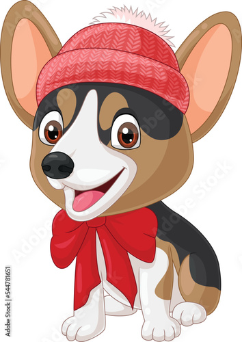 Cartoon little dog wearing hat and bow