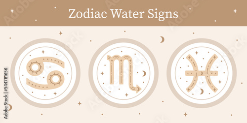 Vector set of ornate zodiac water signs