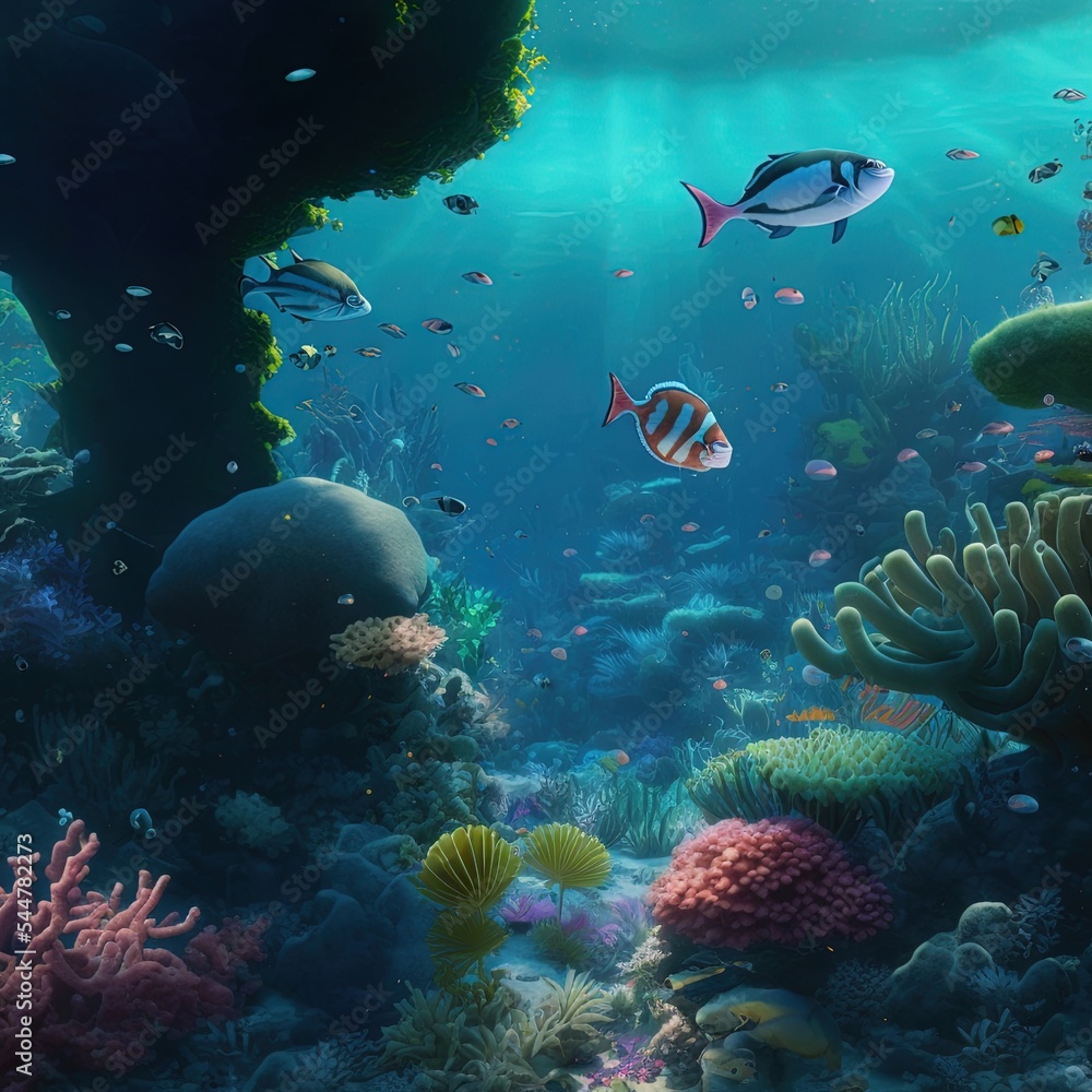 Fototapeta premium 3d wallpaper, Underwater world for kids