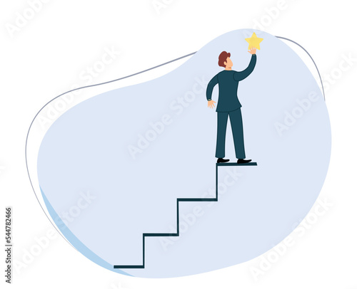 businessman climbs the ladder and reaches for the stars. flat design vector illustration
