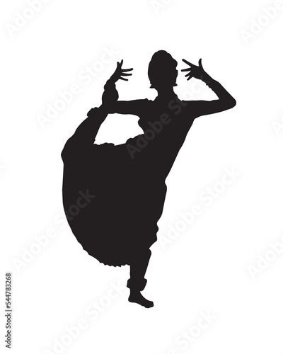 Bharatanatyam, south Indian classical dance by woman. Beautiful girl dancing silhouette vector.