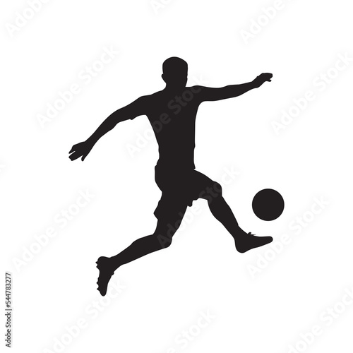 Football player in action vector isolated white background. Soccer player kicking ball silhouette.