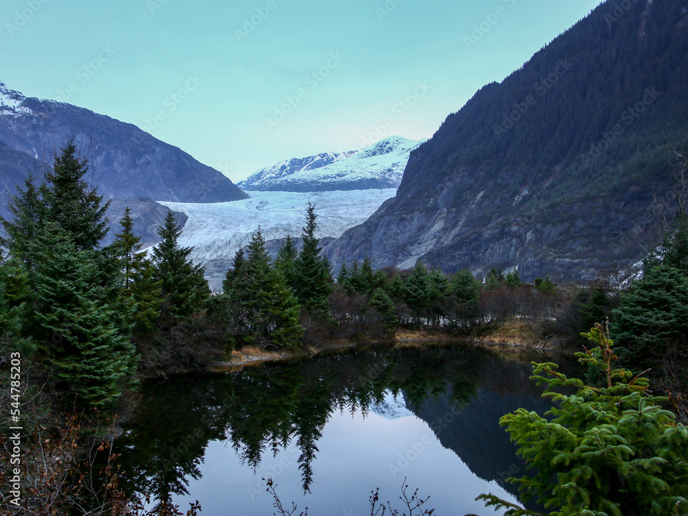 Alaska glacier, lake, and reflection in summer