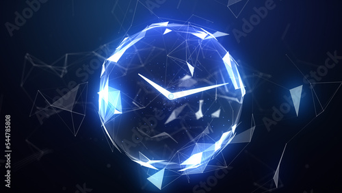fast moving clock with spinning circle graphics on a dark blue background
