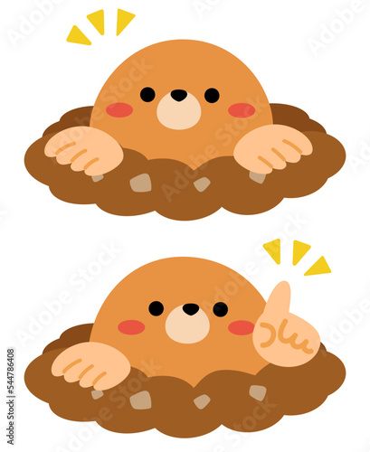 かわいいモグラの指差しポーズ
