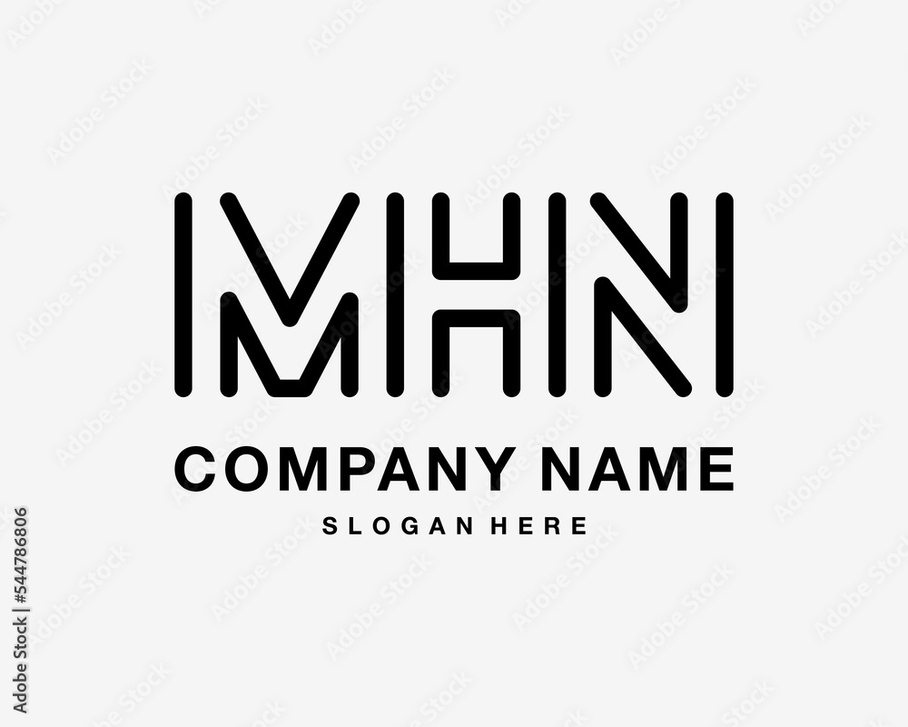 Letter MHN Line Art Rounded Linear Minimalist Simple Modern Monogram Vector Logo Design