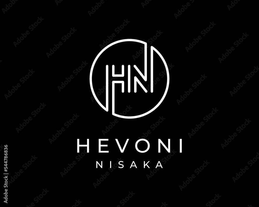 Fototapeta premium Letter HN Line Art Linear Monogram Minimalist Elegant Circle Round Shape Frame Vector Logo Design