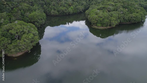 Flying Over Calm Waters Of Lake Morris (Copperlode Dam) In North Queensland, Australia - aerial drone shot photo