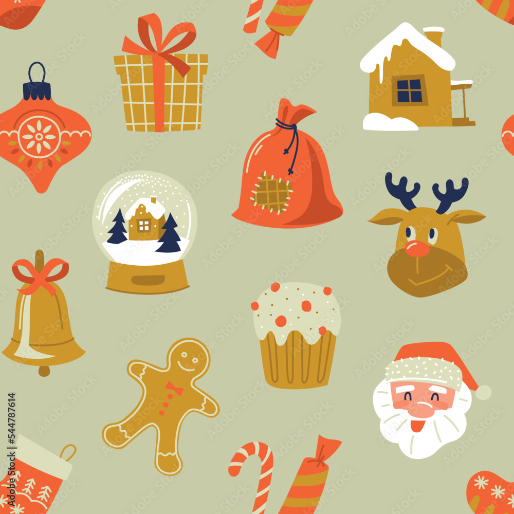 New Year's seamless pattern. Christmas mood. Vector image.