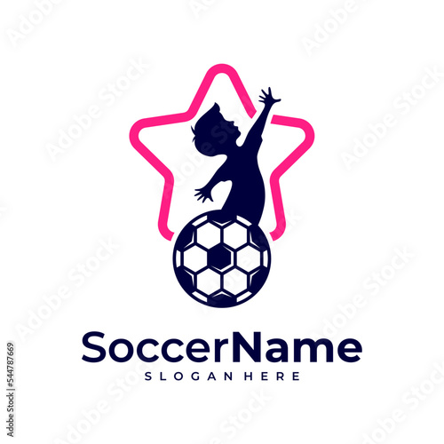 Kids Soccer logo template, Football logo design vector