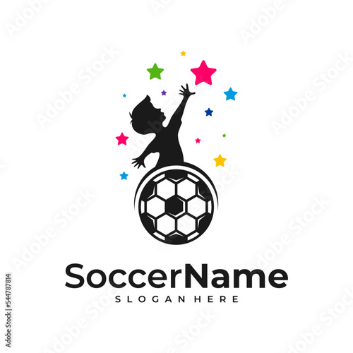 Kids Soccer logo template, Football logo design vector