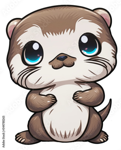 Adorable Cute Kawaii Chibi Otter Sticker Design Isolated   Created using Midjourney and Photoshop