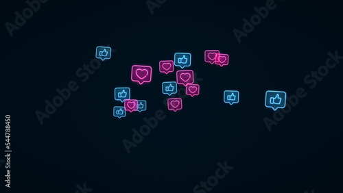 A lot of messages and mail neon icon fly on black background