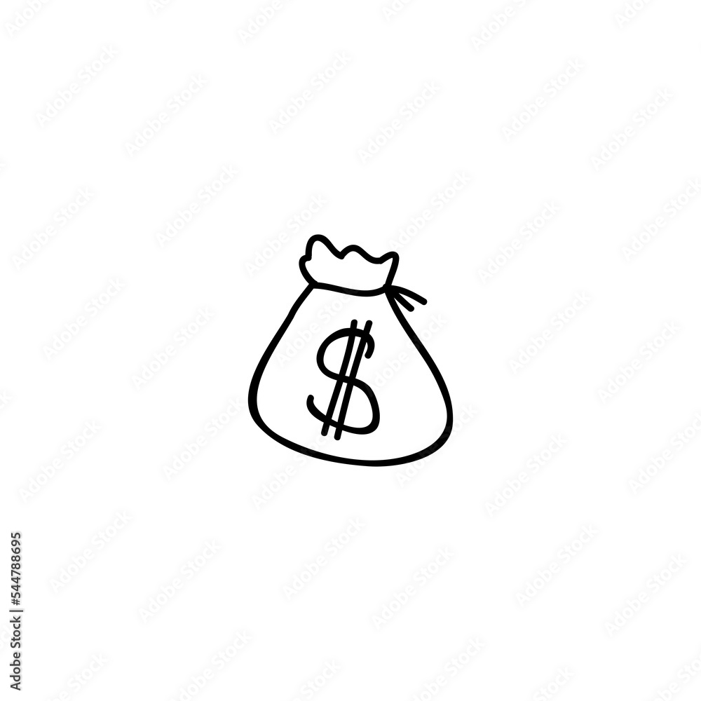 Obraz premium Hand drawn money bag icon, simple doodle icon