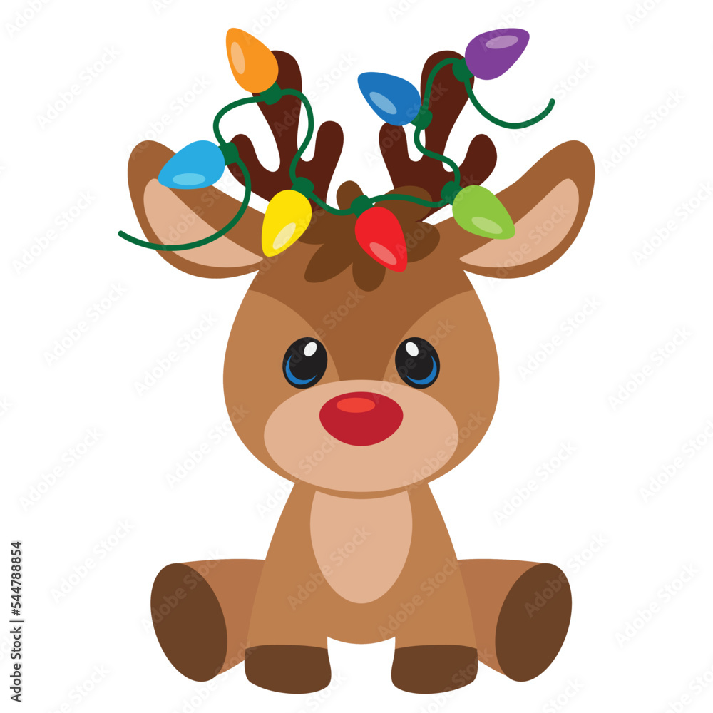 Cute sitting Christmas reindeer vector cartoon illustration Stock Vector | Adobe Stock