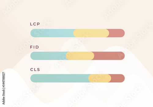 Core Web Vitals web site performance metrics. LCP, FID, CLS Vector illustration concept.