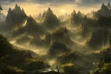Beautifull misty mountains soft lighting 3d render 3d illustration