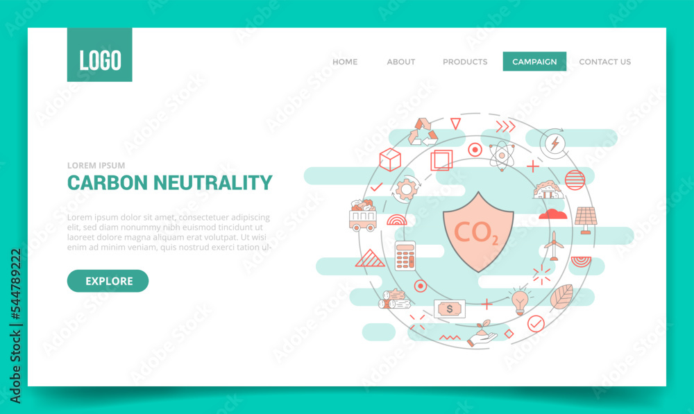 carbon neutrality concept with circle icon for website template or landing page homepage - obrazy, fototapety, plakaty 