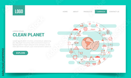 clean planet concept with circle icon for website template or landing page homepage