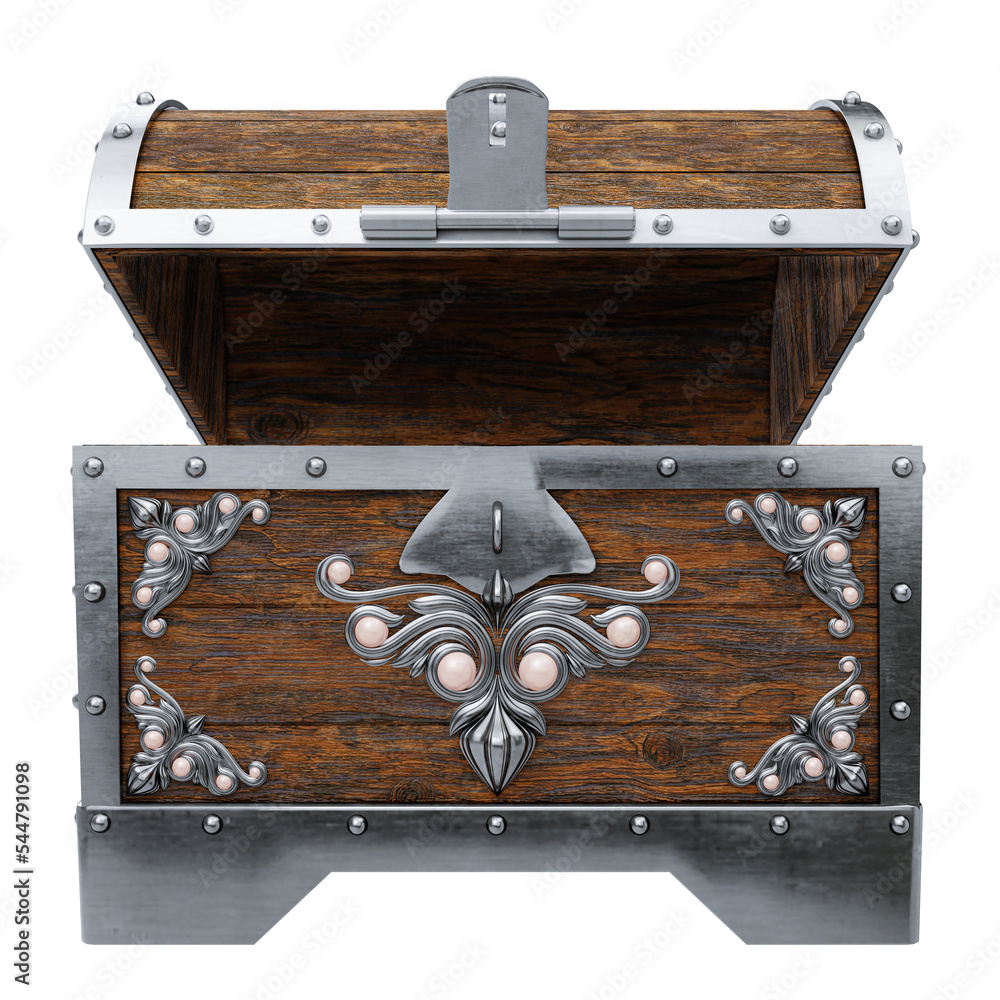 Old and broken vintage pirate treasure chest. Rotten and broken. For