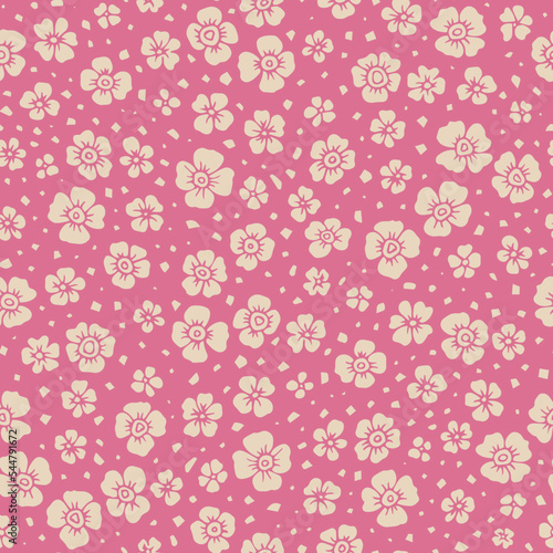 Small cute monochrome flowers on a pink background.