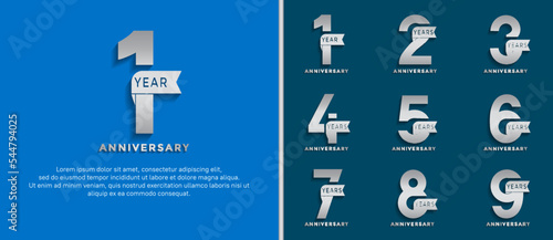 set of anniversary logo style silver color on blue background for special moment