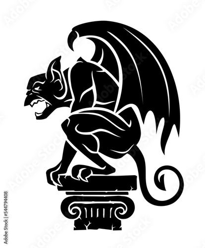 Gargoyle Side View Silhouette, Isolated Illustration