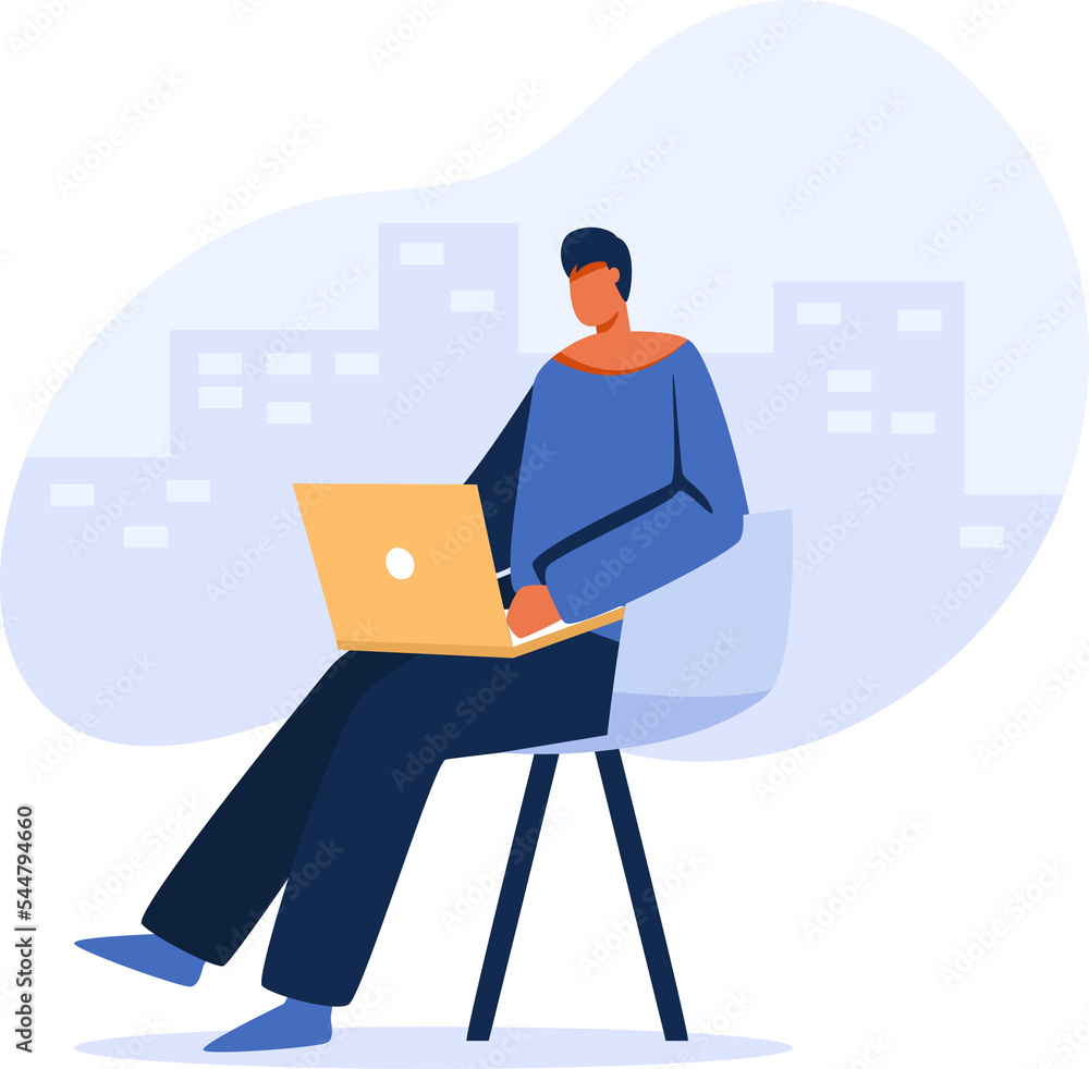 Working freelance, Young man working with a tablet. lifestyle working. png illustration