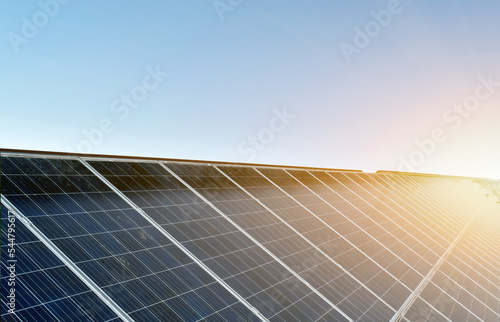 Solar panels, whose top surface is soiled by rainwater stains, bird droppings and dust, need to be cleaned to optimize the energy storage of the sun during the day, soft focus.