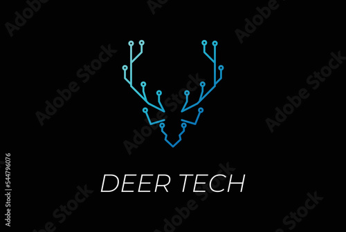 Deer Head with Electronic Circuit for Smart Tech Logo Design