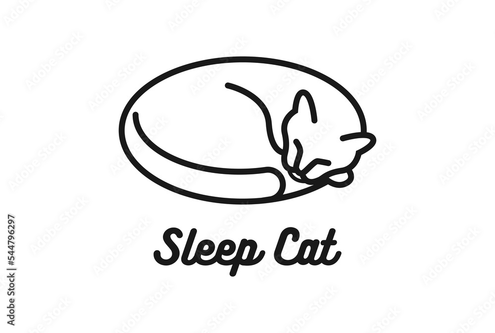 Simple Minimalist Sleeping Cat Kitty Line Logo Simple Minimalist Sleeping Cat Kitty Line Logo