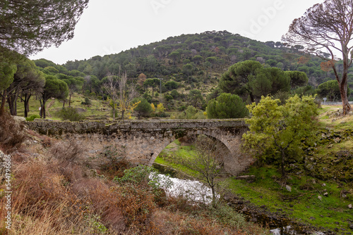 Bridge over the Becedas River in El Hoyo de Pinares. Avila, Spain