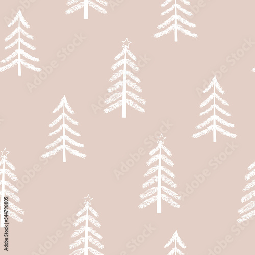 christmas tree seamless pattern hand drawn in doodle style. silhouette, simple, minimalism, monochrome