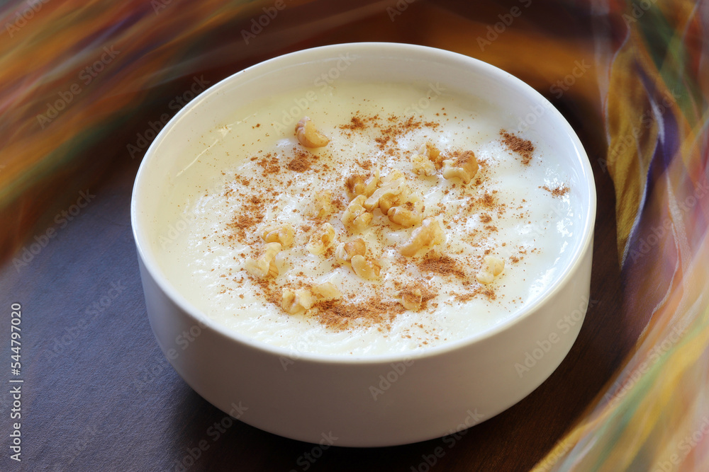 Traditional Turkish dessert sutlac. Made with rice, sugar and milk Traditional Turkish dessert sutlac. Made with rice, sugar and milk