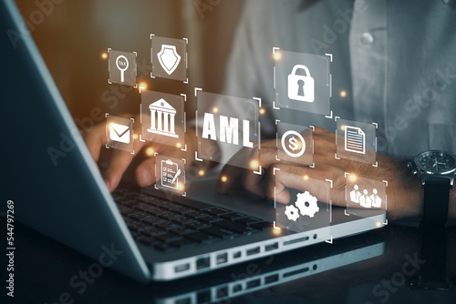 Canvas Print Businessmen using a computer to AML Anti Money Laundering Financial Bank Business Technology Concept