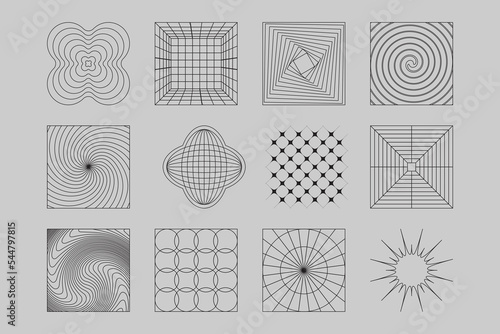 Vector minimal geometric illustrations set - trendy abstract aesthetic linear compositions, prints, frames and graphic design elements