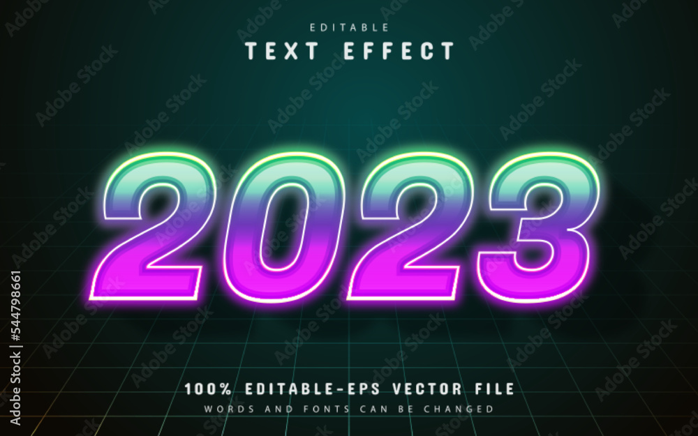 New year 2023 colorful neon text effect editable