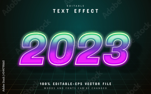 New year 2023 colorful neon text effect editable